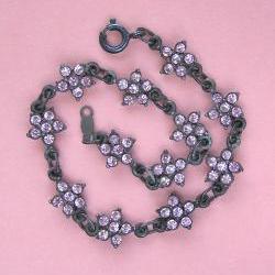 Vintage Antiqued Sterling and Pink Crystal Flower Bracelet